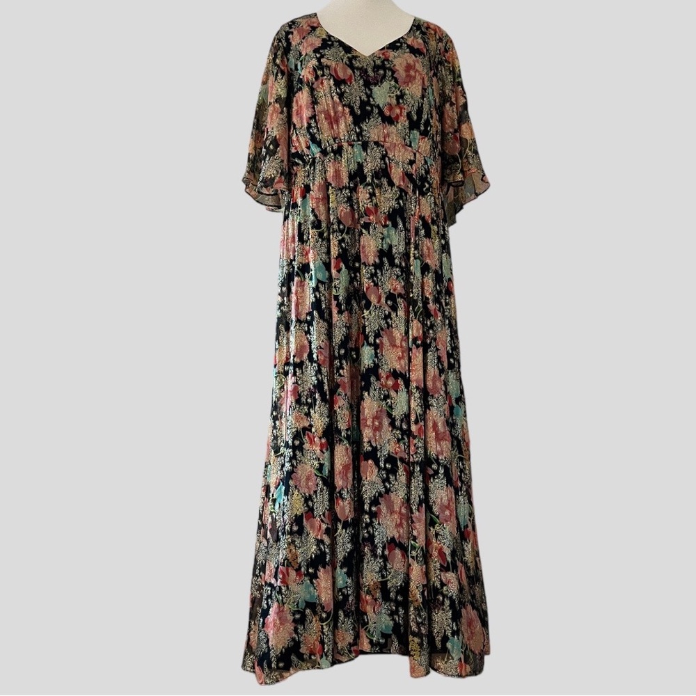 June+Vie Black Textured Wallflower Embellished Maxi Dress